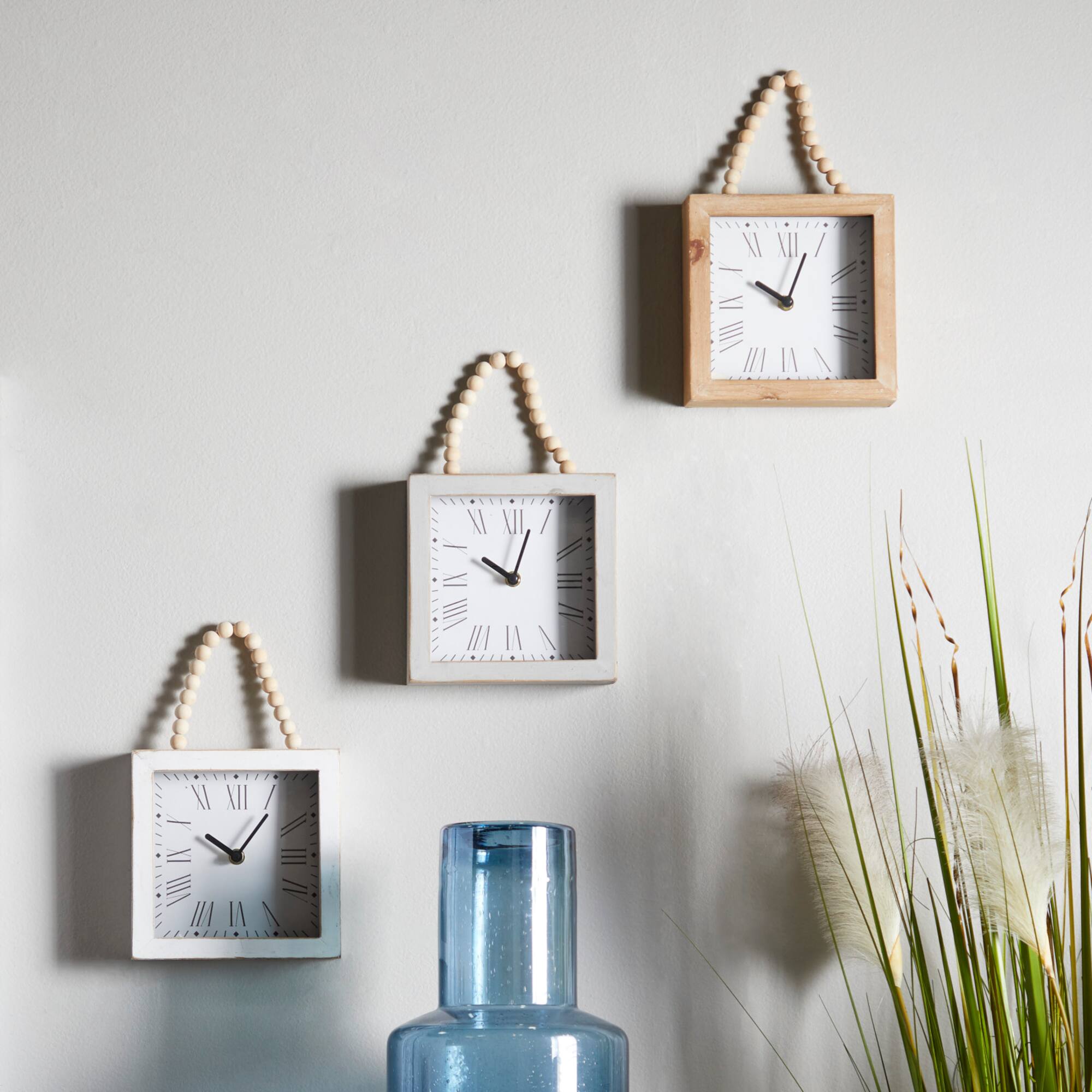 12" White Wood Wall Clock with Rope Strap Set